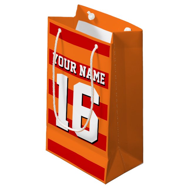 Pumpkin Orange Red Team Jersey Preppy Stripe Small Gift Bag (Front Angled)