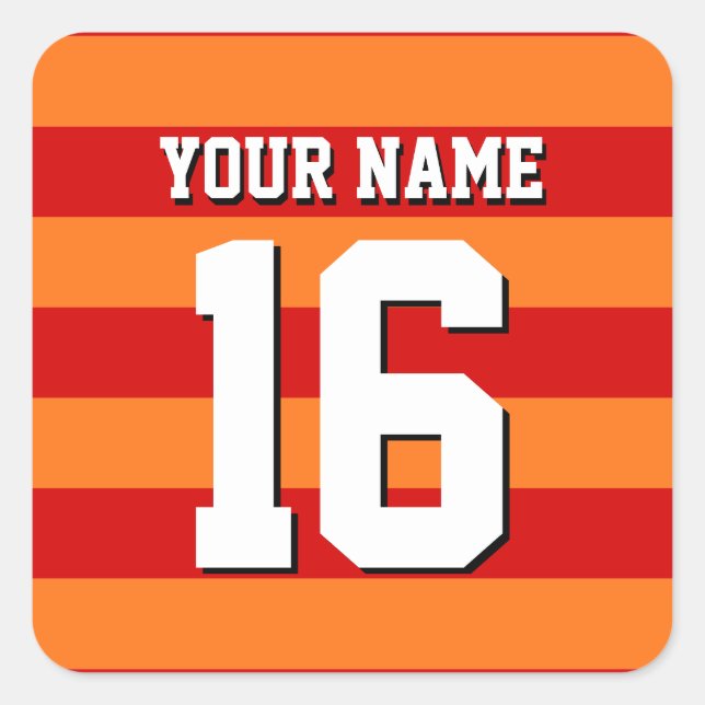 Pumpkin Orange Red Team Jersey Preppy Stripe Square Sticker (Front)