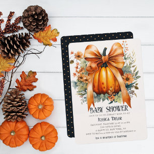 Pumpkin Orange Ribbon Unisex Fall Baby Shower Invitation
