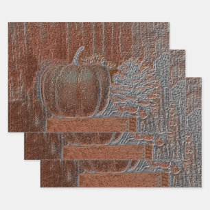 Pumpkin Orange Silver Metallic Elegant Autumn Wrapping Paper Sheet