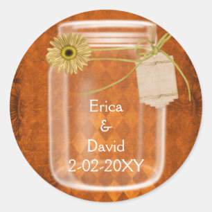 pumpkin orange sunflower mason jar wedding seals
