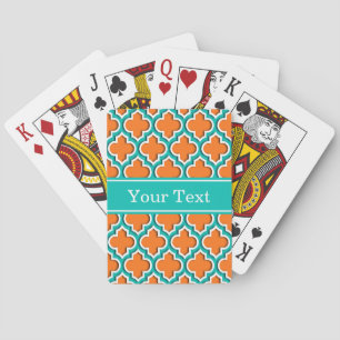 Pumpkin Orange Teal White Moroccan #5DS Name Mon Playing Cards