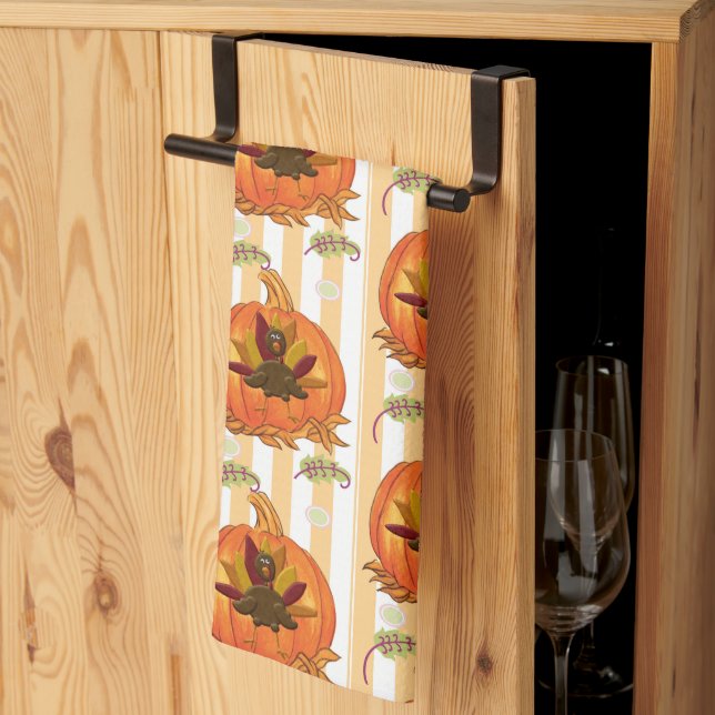 Pumpkin Orange Turkey Kitchen Hand Towel (Thirds Fold)