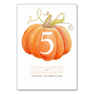 Pumpkin orange watercolor art table number