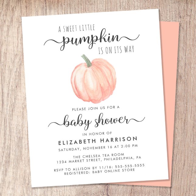 Pumpkin Orange Watercolor Baby Shower Invitation (Celebrate the upcoming arrival of your sweet little autumn baby with a pumpkin-themed baby shower)