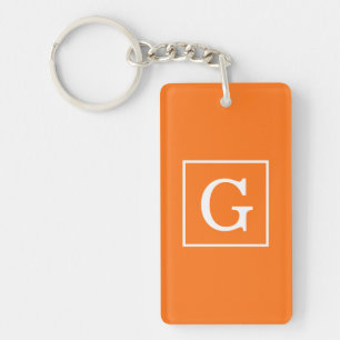 Pumpkin Orange White Framed Initial Monogram Key Ring