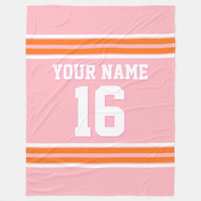 Pumpkin Orange White Sports Jersey Fleece Blanket (Front)
