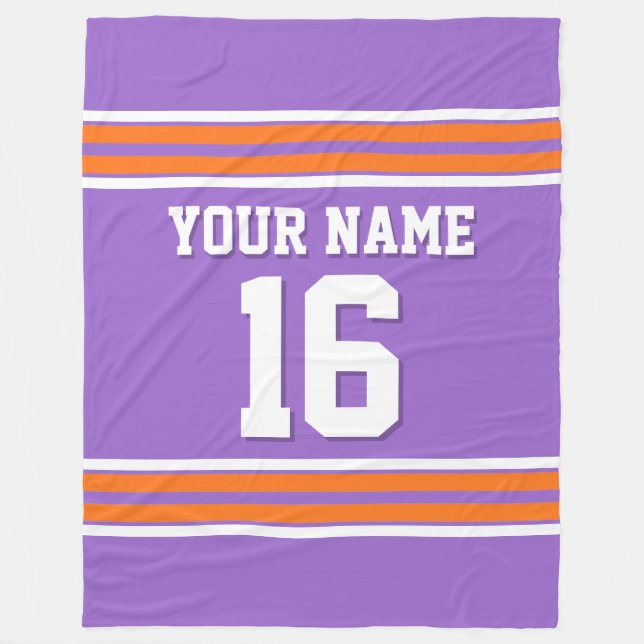 Pumpkin Orange White Sports Jersey Fleece Blanket (Front)