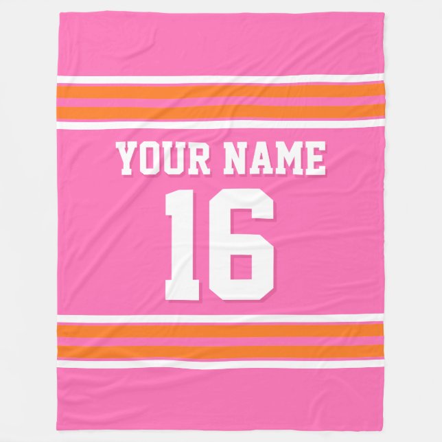 Pumpkin Orange White Sports Jersey Fleece Blanket (Front)