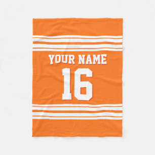 Pumpkin Orange White Sports Jersey Fleece Blanket