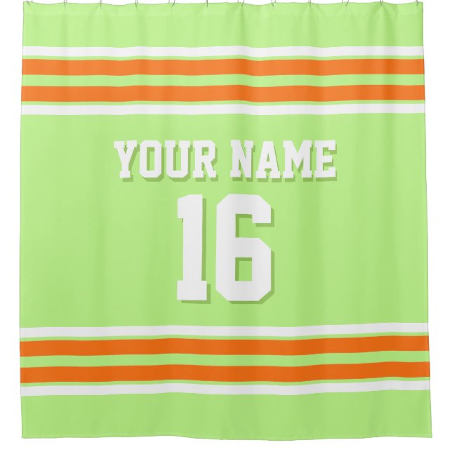 Pumpkin Orange White Stripes Sports Jersey Shower Curtain (Front)