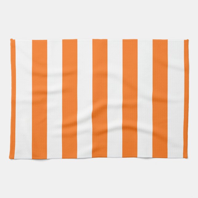 Pumpkin Orange White XL Stripes Pattern Tea Towel (Horizontal)