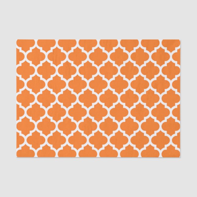 Pumpkin Orange Wht Moroccan Quatrefoil Pattern #5 Tissue Paper (Front)