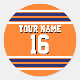 Pumpkin Orange with Navy White Stripes Team Jersey Classic Round Sticker