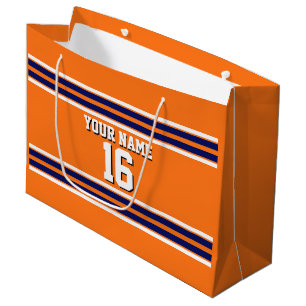 Pumpkin Orange with Navy White Stripes Team Jersey Large Gift Bag