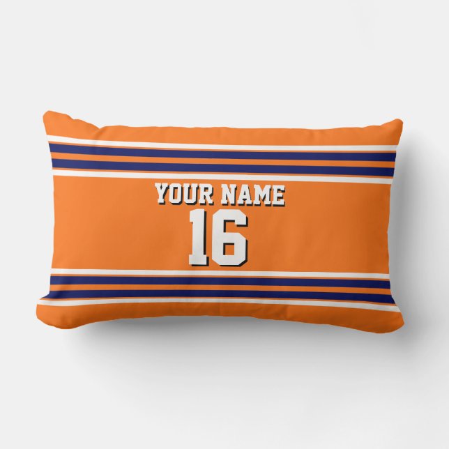 Pumpkin Orange with Navy White Stripes Team Jersey Lumbar Cushion (Front)