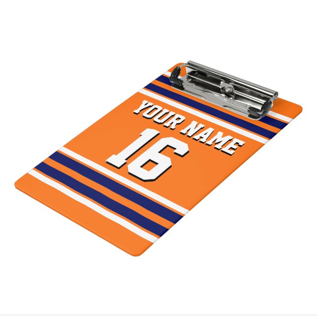 Pumpkin Orange with Navy White Stripes Team Jersey Mini Clipboard (Angled3)