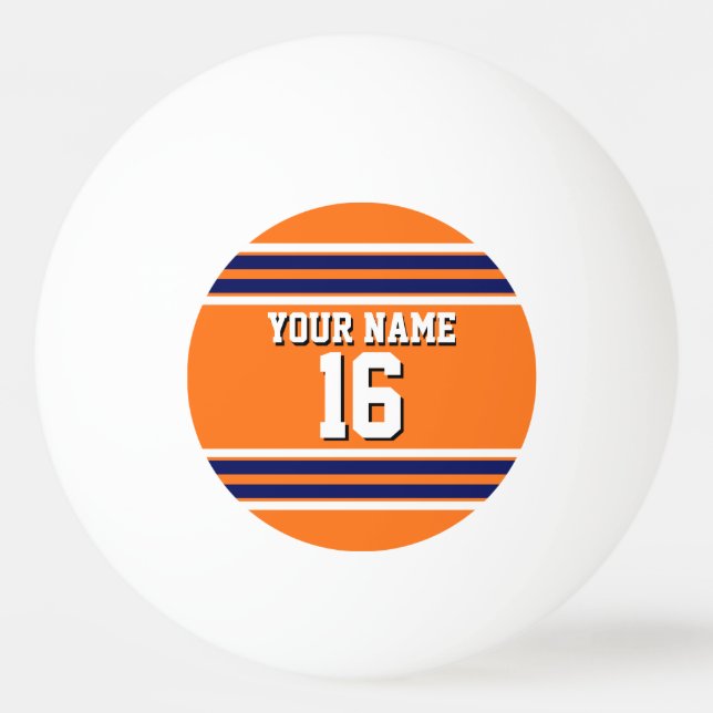 Pumpkin Orange with Navy White Stripes Team Jersey Ping Pong Ball (Front)