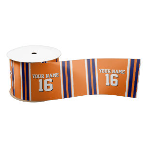 Pumpkin Orange with Navy White Stripes Team Jersey Satin Ribbon