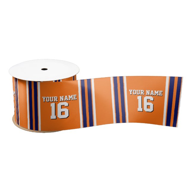 Pumpkin Orange with Navy White Stripes Team Jersey Satin Ribbon (Spool)