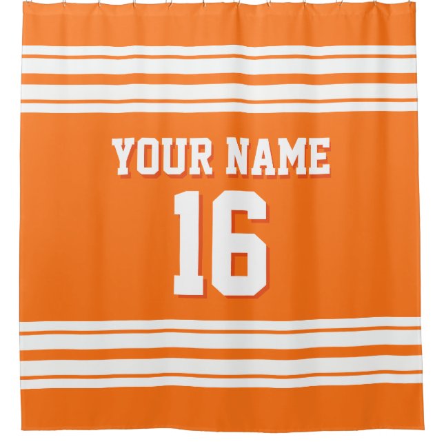 Pumpkin Orange with White Stripes Sports Jersey Shower Curtain (Front)