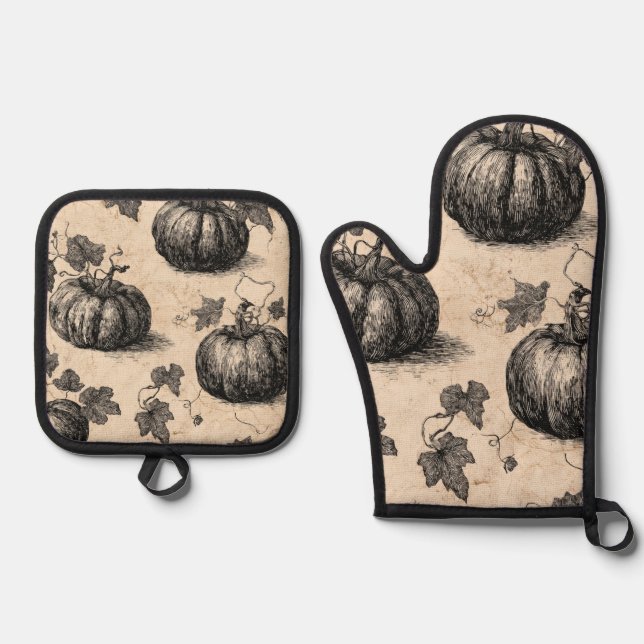 Pumpkin oven glove and pot holder set  (Front)