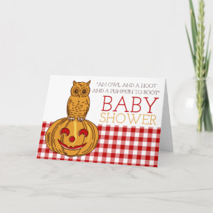 Pumpkin Owl & Gingham Baby Shower Invitation