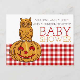 Pumpkin Owl & Gingham Baby Shower Invitation