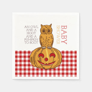 Pumpkin Owl & Gingham Baby Shower Napkin
