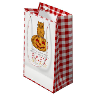 Pumpkin Owl & Gingham Baby Shower Small Gift Bag