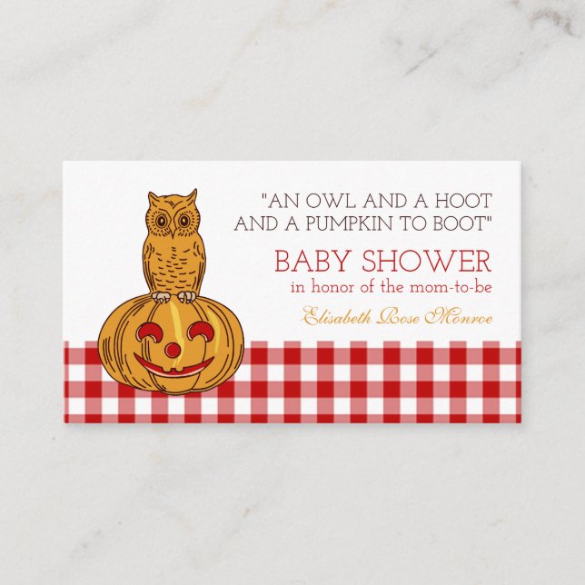 Pumpkin Owl & Gingham Baby Shower Ticket Invite (Front)