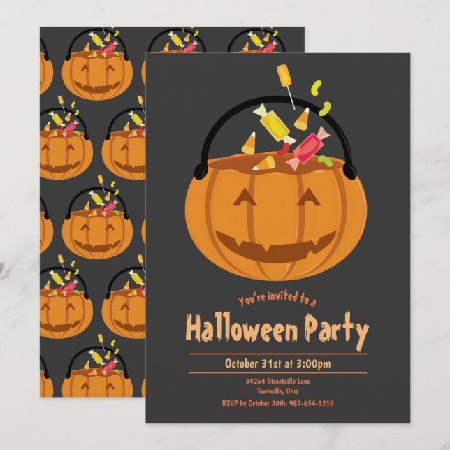 Pumpkin Pail Candy Kid’s Halloween Party Invitation (Front/Back)