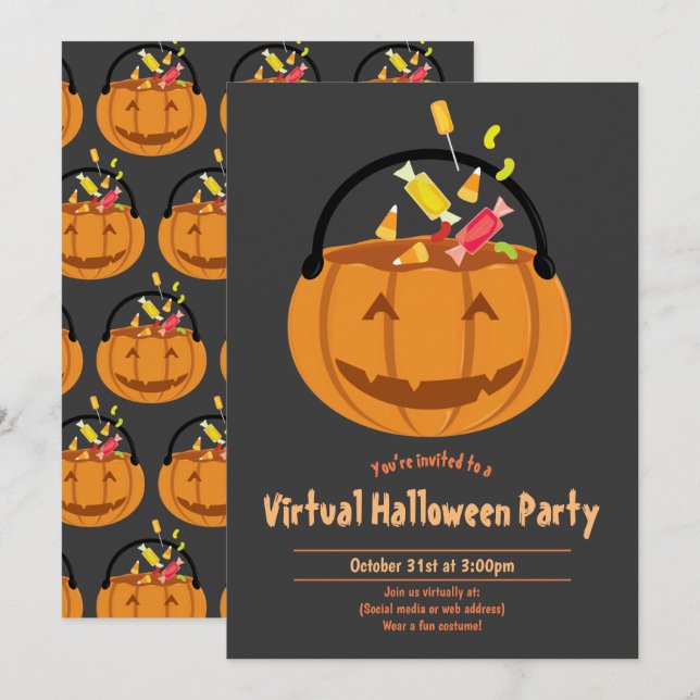 Pumpkin Pail Candy Virtual Halloween Party Invitation (Front/Back)