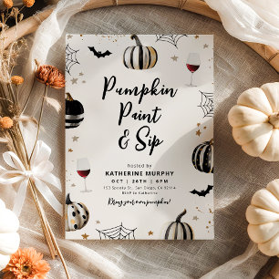 Pumpkin Paint and Sip Adult Halloween Wine Party Invitation