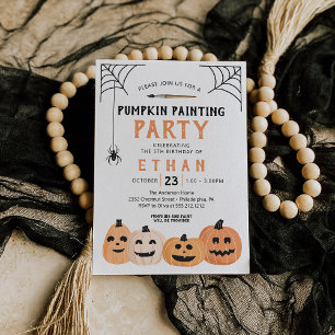 Pumpkin Painting Birthday Party Halloween Invitation