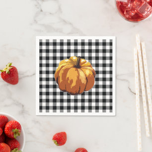 Pumpkin Painting Black Check Gingham Pattern Napkin