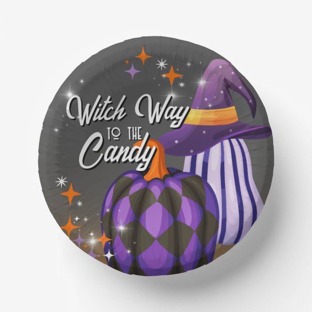 Pumpkin Paper Bowls with Witch Hat & Twinkles Plate (Front)