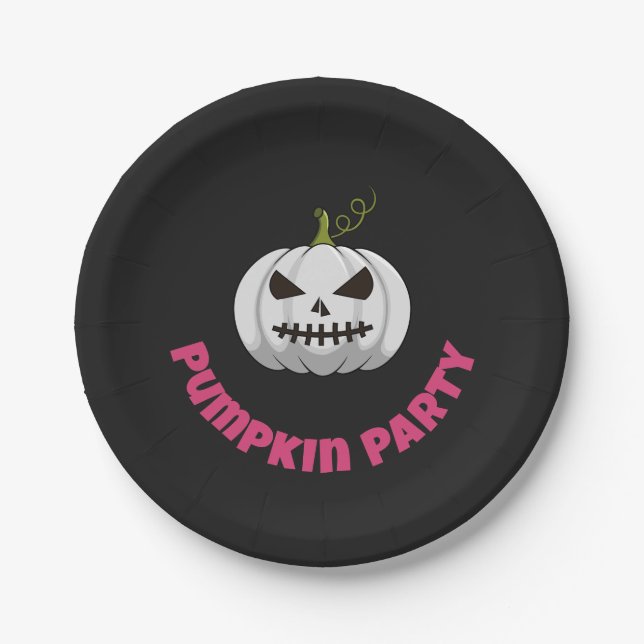 Pumpkin Paper Plate With Pumpkin Party Text (Front)