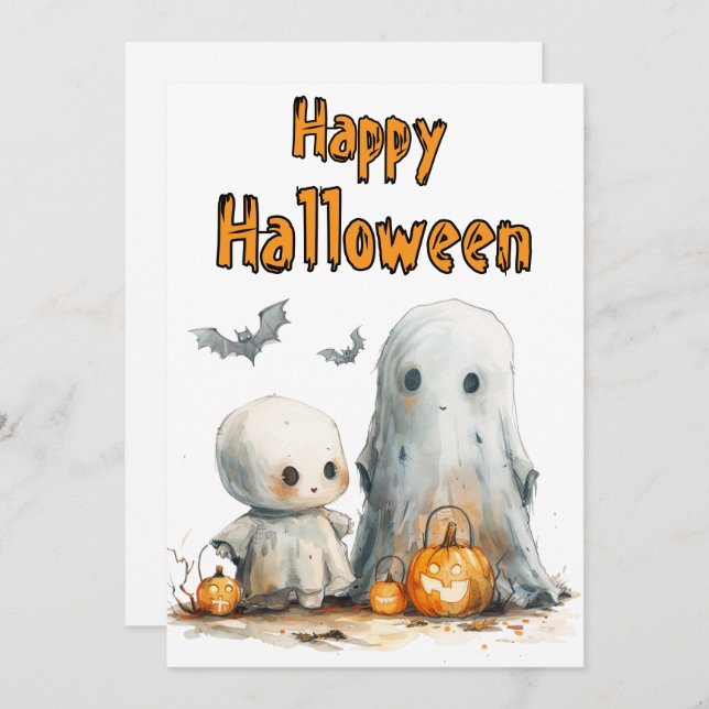 Pumpkin Parade — A Whimsical Halloween Duo Holiday Card (Front/Back)