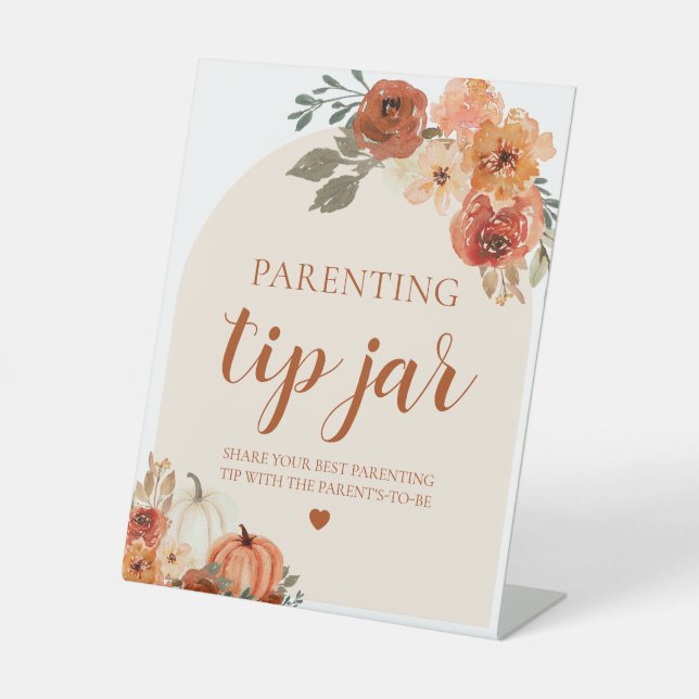 Pumpkin Parenting Tip Jar Advice Sign Baby Shower (Front)