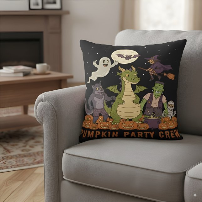 Pumpkin Party Crew - Cute Halloween Monsters Squad Cushion (Creator Uploaded)