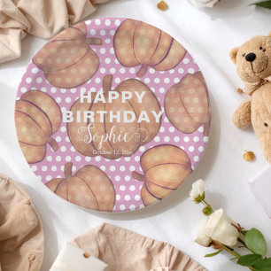 Pumpkin Party Pink & Orange Birthday Paper Plate