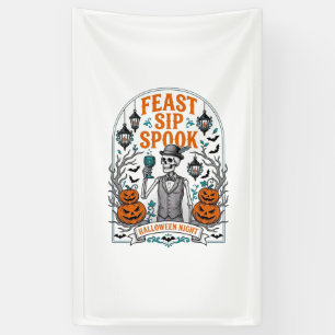 Pumpkin Party Skeleton Halloween Feast Sip Spook Banner