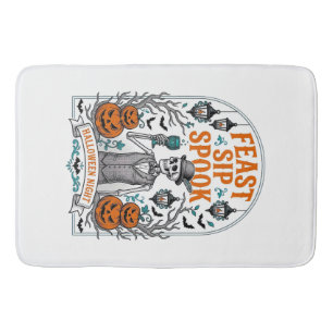 Pumpkin Party Skeleton Halloween Feast Sip Spook Bath Mat