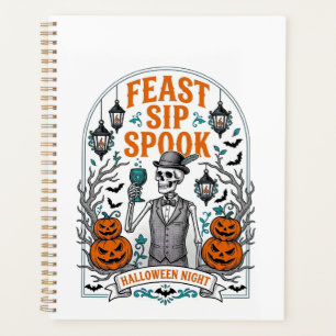 Pumpkin Party Skeleton Halloween Feast Sip Spook Planner