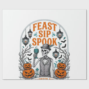 Pumpkin Party Skeleton Halloween Feast Sip Spook Wrapping Paper