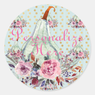 Pumpkin pastel elegant fall floral autumn teal classic round sticker