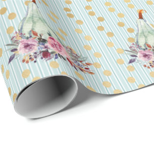 Pumpkin pastel elegant fall floral autumn teal wrapping paper