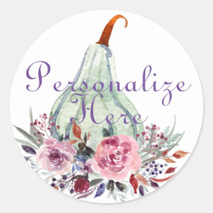 Pumpkin pastel fall floral teal pink  classic round sticker