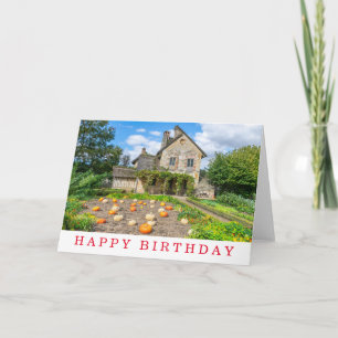 Pumpkin patch and farm building birthday card